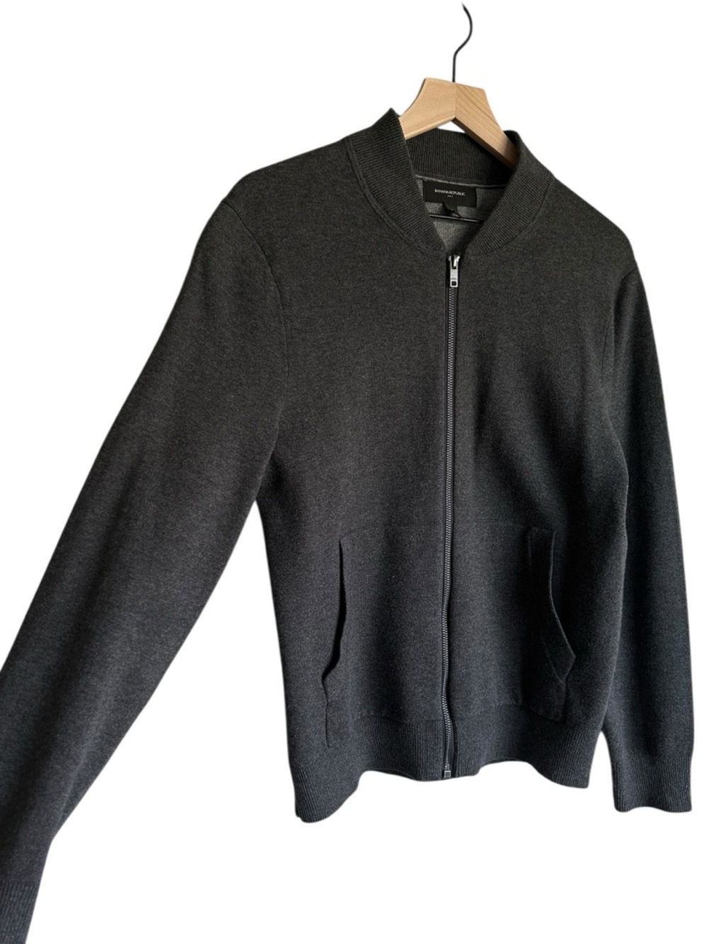 Banana Republic Factory Dark Grey Cotton Blend Bomber Jacket Mens S - Picture 2 of 6